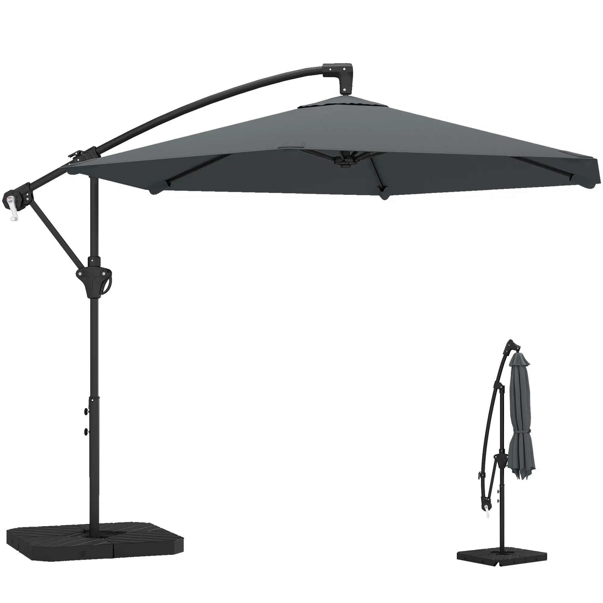 9.7 ft Offset Patio Umbrella, Water Sand Fillable Weights, Dark Grey Offset Cantilever Umbrellas at Gallery Canada