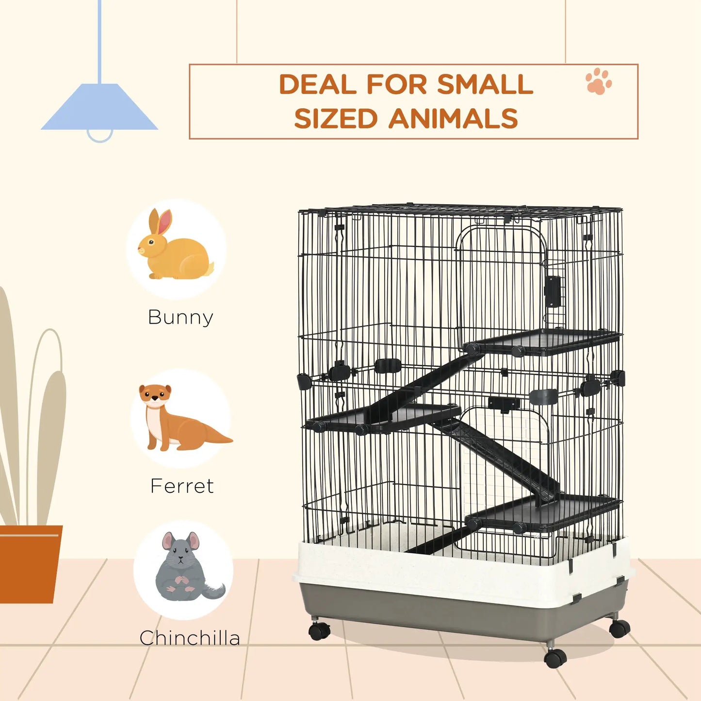45"H 4-Level Rabbit Hutch, Universal Wheels, Slide-Out Tray, Black Houses & Habitats at Gallery Canada