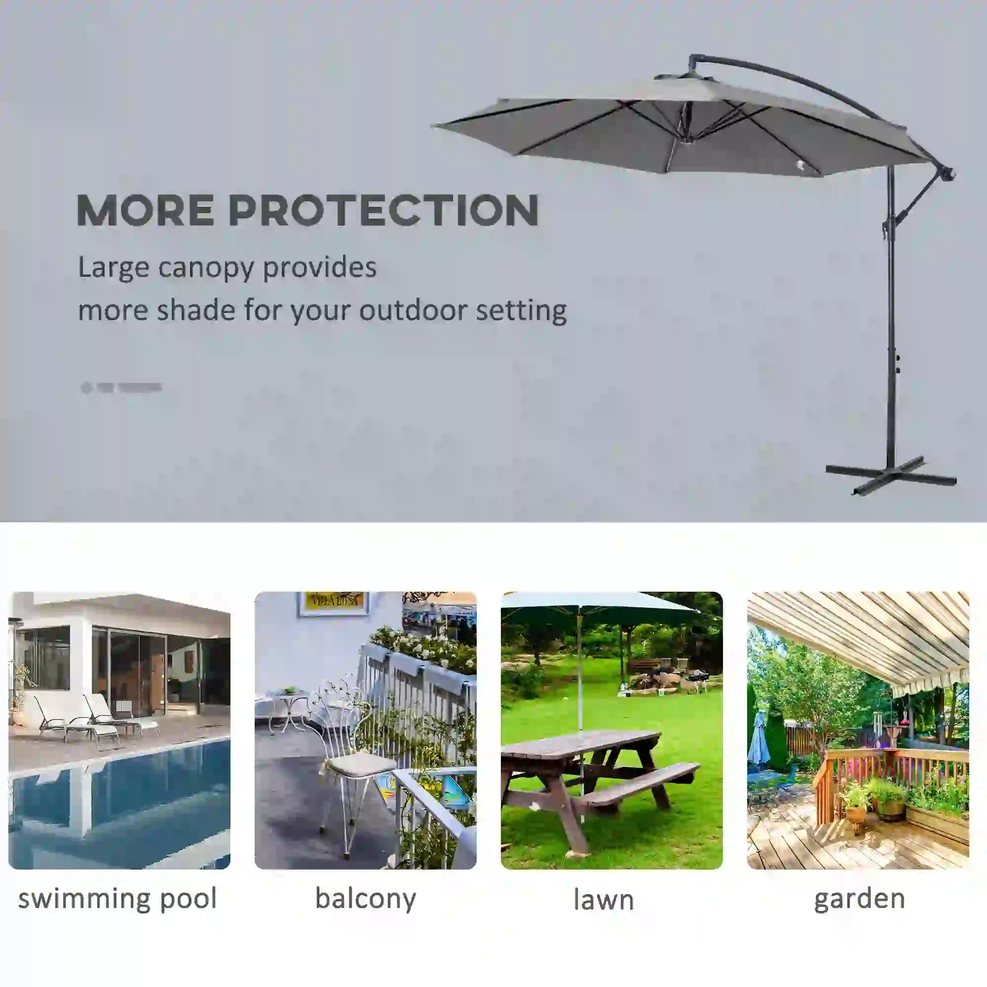 9.7ft Offset Patio Umbrella, Crank Handle, 8 Ribs, Cross Base, Cream Offset Cantilever Umbrellas at Gallery Canada