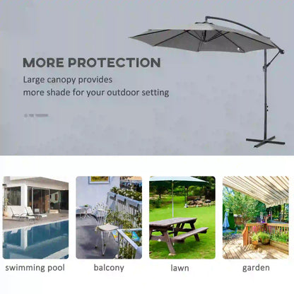 9.7ft Offset Patio Umbrella, Crank Handle, 8 Ribs, Cross Base, Cream Offset Cantilever Umbrellas at Gallery Canada