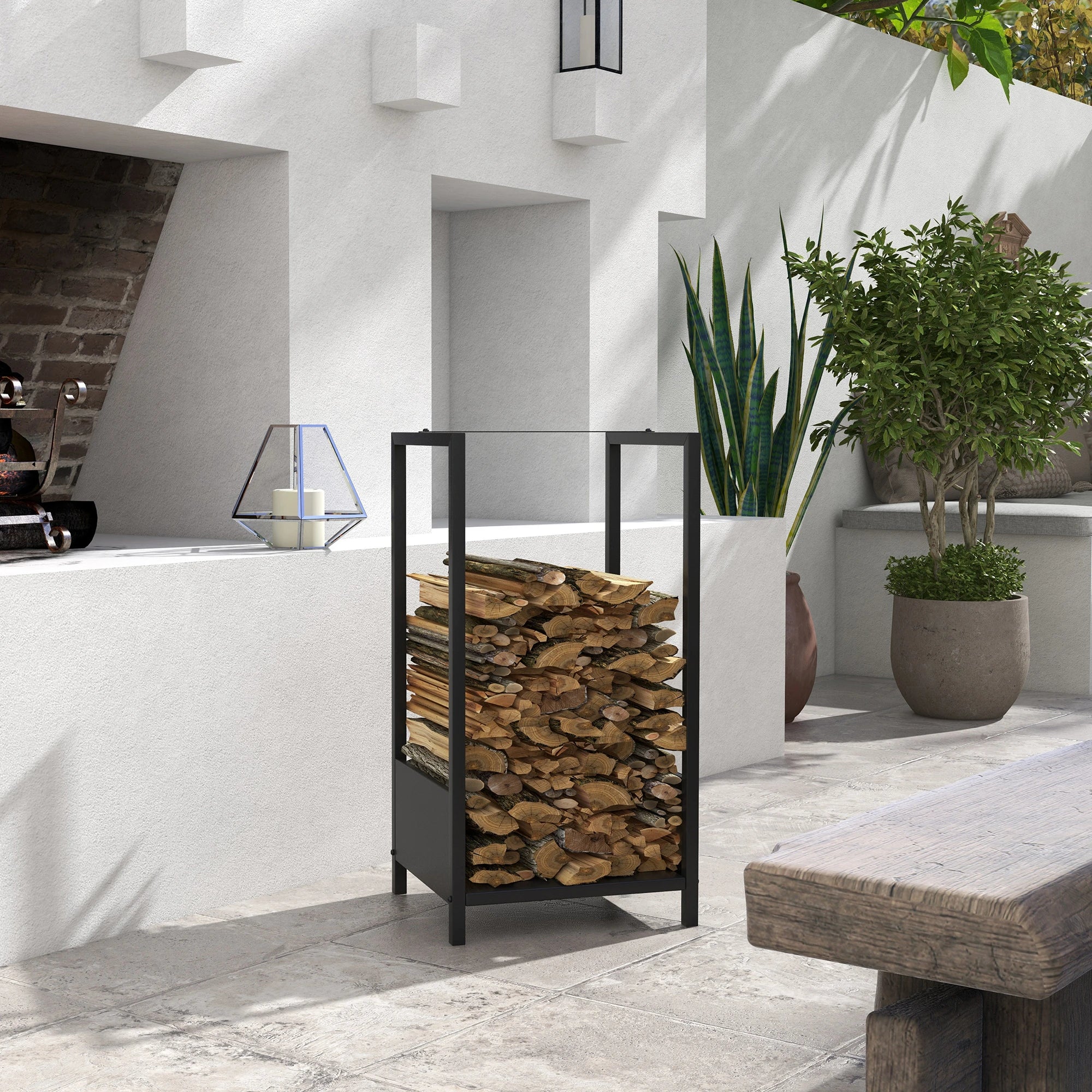 Firewood Rack, Log Holder, Indoor Outdoor Wood Storage, 15.4