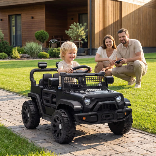 Kids 12V Electric Car With Remote, Dual Motors, Lights, Black Electric Toy Cars Black at Gallery Canada