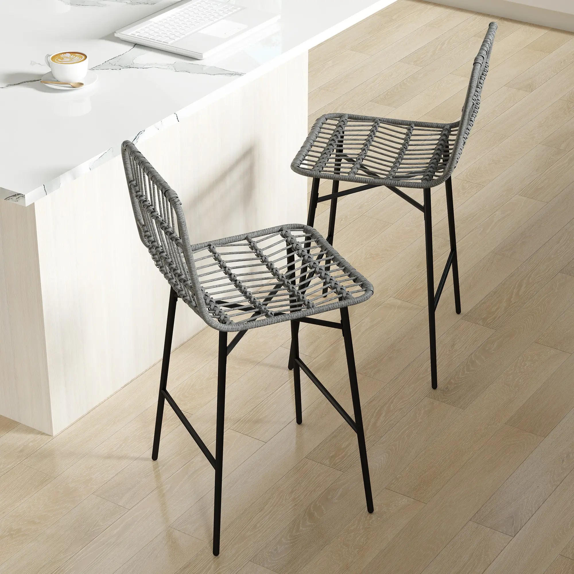 Rattan Counter Height Bar Stools, Set of 2, 26