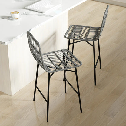 Rattan Counter Height Bar Stools, Set of 2, 26", Grey Bar Stools at Gallery Canada