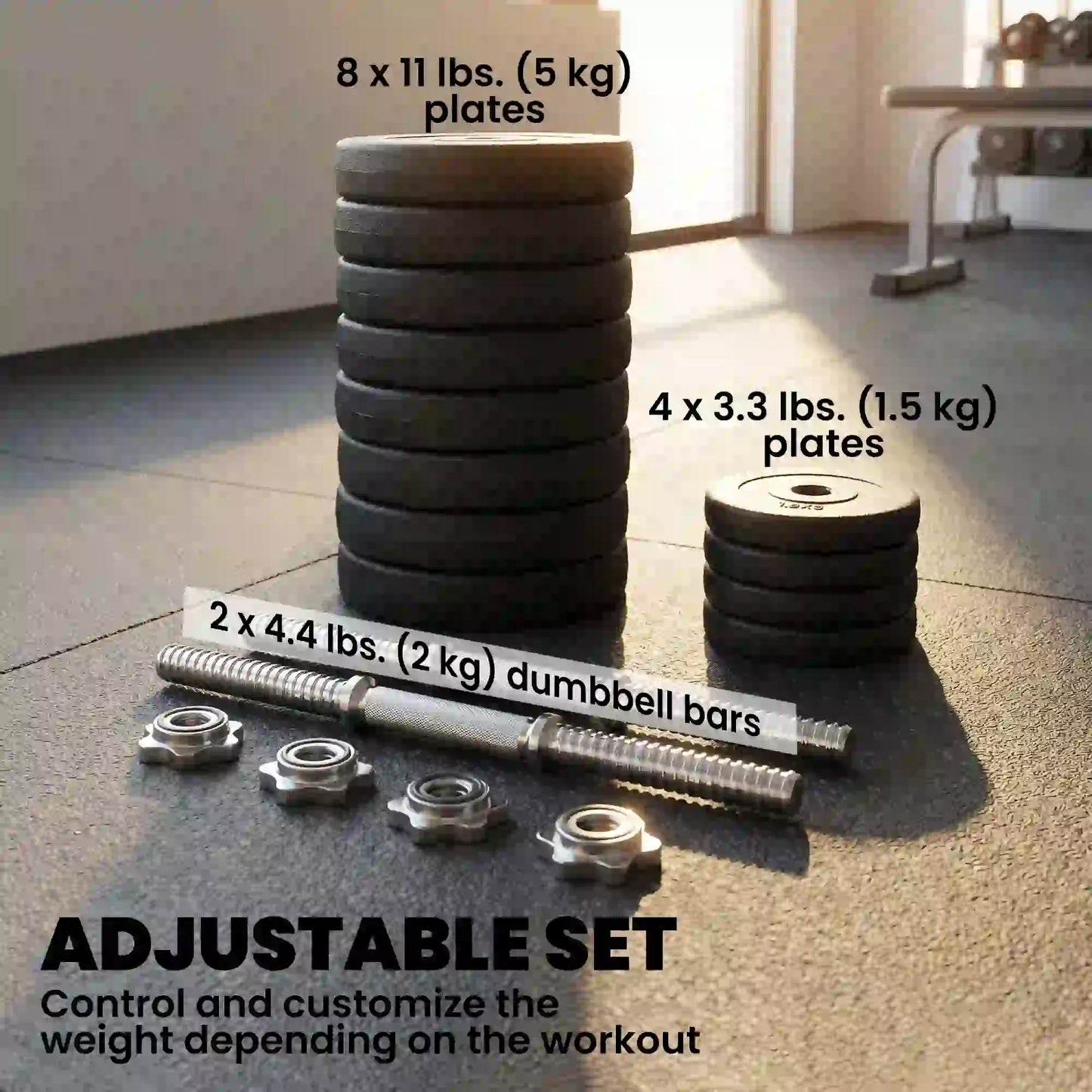 Adjustable 2 x 55lbs Dumbbell Set, Weight Training, Home Gym, Black Dumbbells & Barbells at Gallery Canada