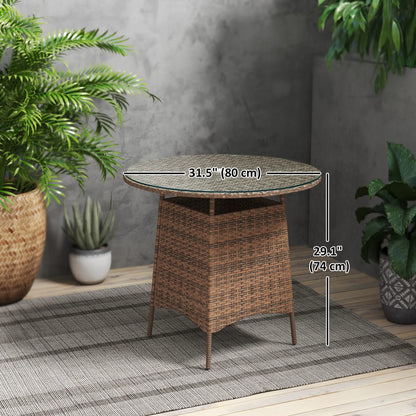 31.5" Round Patio Table with Umbrella Hole, Tempered Glass Top, Brown Coffee Tables at Gallery Canada