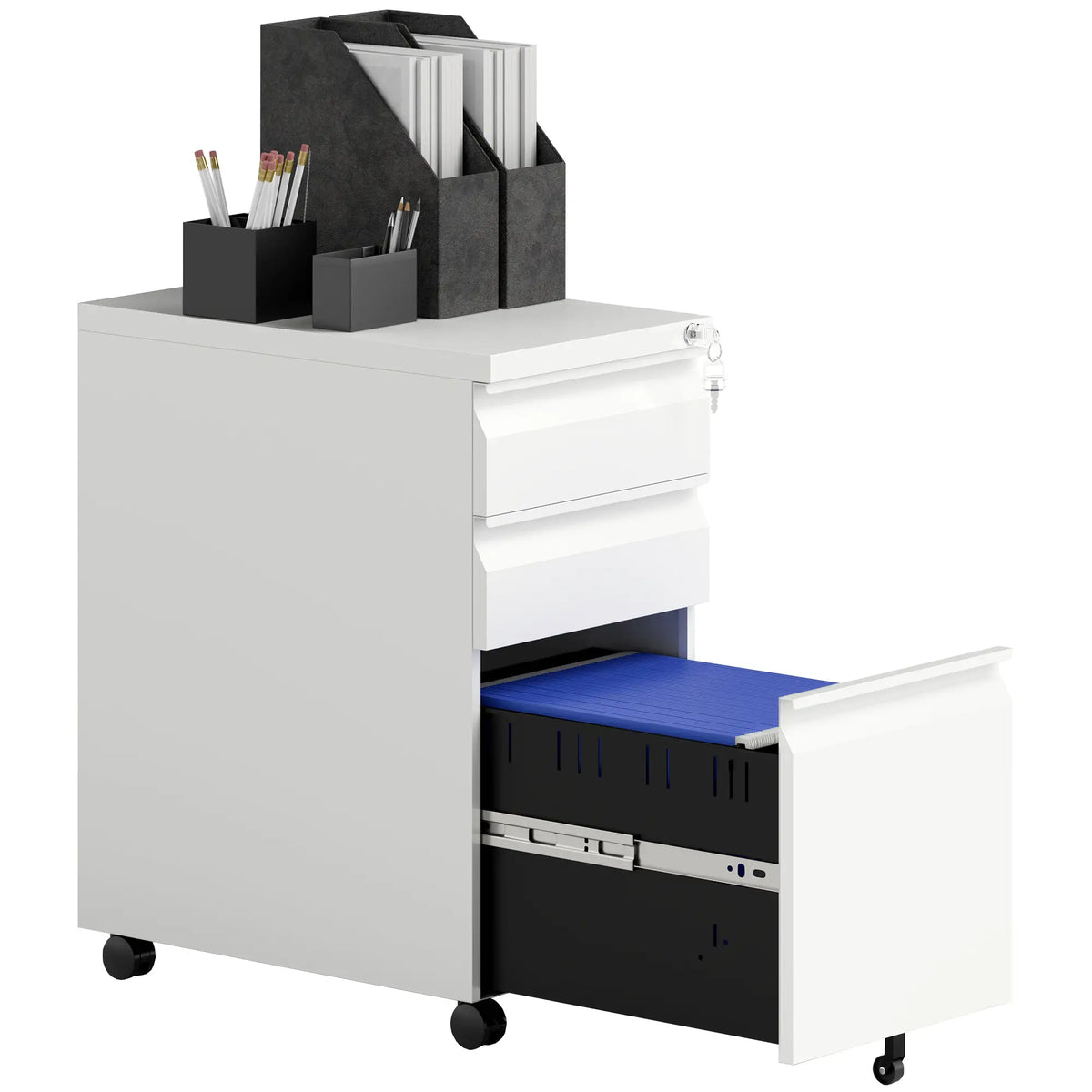 3 Drawer Steel Filing Cabinet with Lock, Hanging Bar, White Office Cabinets & Cupboards at Gallery Canada