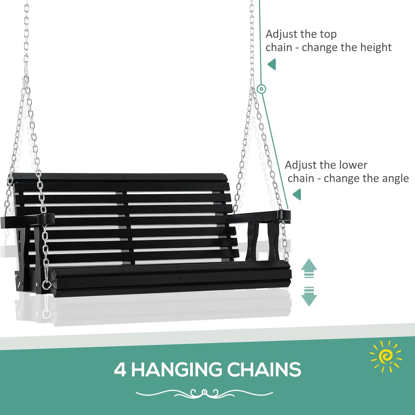 2 Seater Wooden Porch Swing, Outdoor Garden Bench, Black Hanging Porch Swings at Gallery Canada