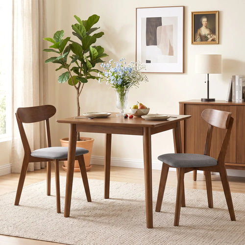Upholstered Linen-Look Dining Chairs, Rubberwood Legs, Set of 2, Grey & Brown