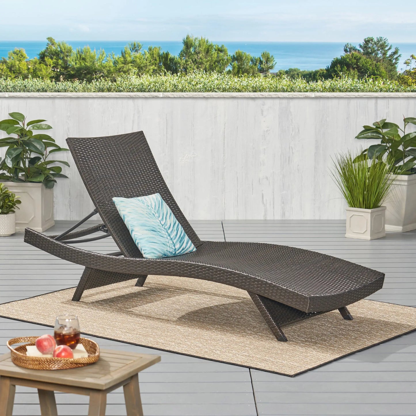 Wicker Chaise Lounge, Adjustable Backrest, Foldable, 79" L x 27.5" W x 38" H, Light Grey Lounger Chairs at Gallery Canada