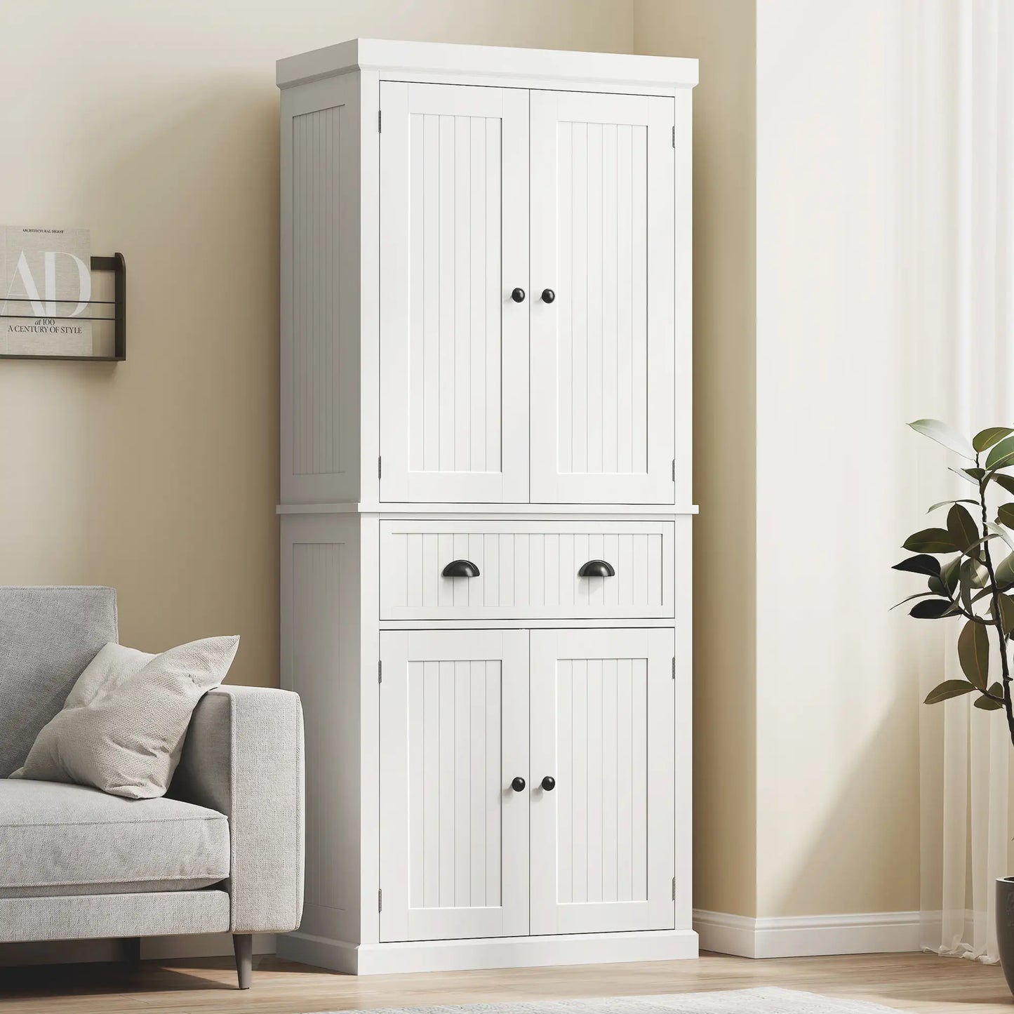 72 Inch Kitchen Pantry, Storage Cabinet with Drawer, White, White Kitchen Pantry Cabinets at Gallery Canada