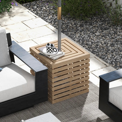 Boîte de rangement pour base de parasol extérieur, table d'appoint en bois pour patio, marron