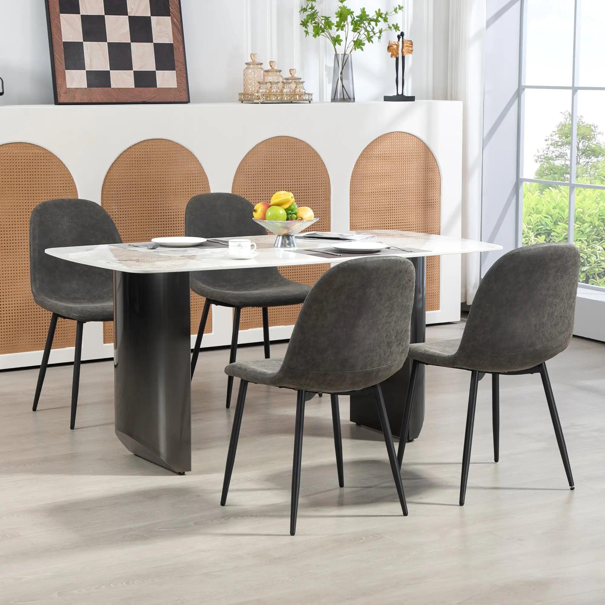 Retro Dining Table Chairs Set of 4, PU Leather Upholstered Bar Stools at Gallery Canada