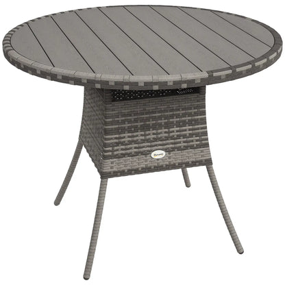 35.4" Outdoor Wicker Dining Table, PE Rattan Patio Furniture, Grey