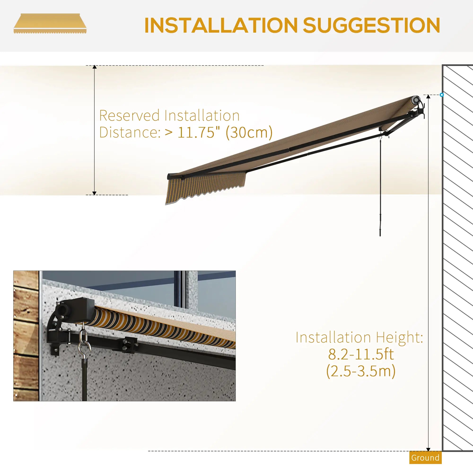 13x10 Ft Retractable Awning, UV Resistant Sunshade, Amber/Dark Grey, Amber/Dark Grey Window Awnings at Gallery Canada