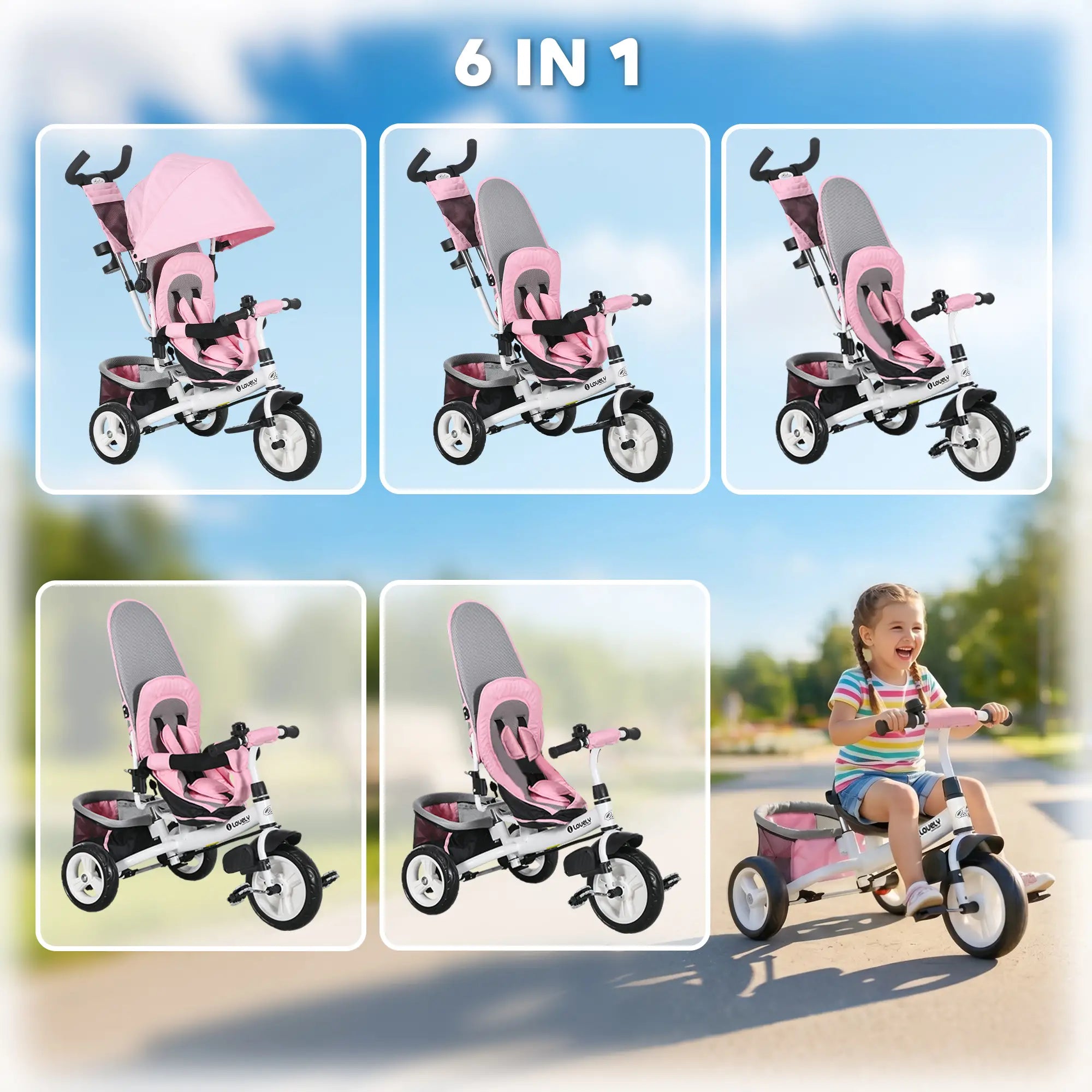 6 in 1 Toddler Tricycle, 1-5 Years, Parent Push Handle, Pink Tricycles for Kids at Gallery Canada