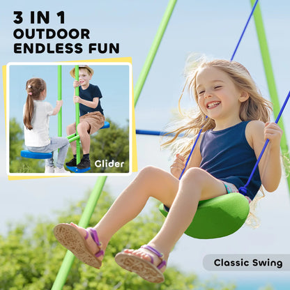 3 in 1 Metal Swing Set, Double Swings, Glider, Green Gym Sets & Swings at Gallery Canada