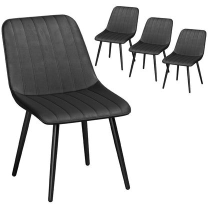 Faux Leather Dining Chairs Set of 4, Black Metal Legs, Black