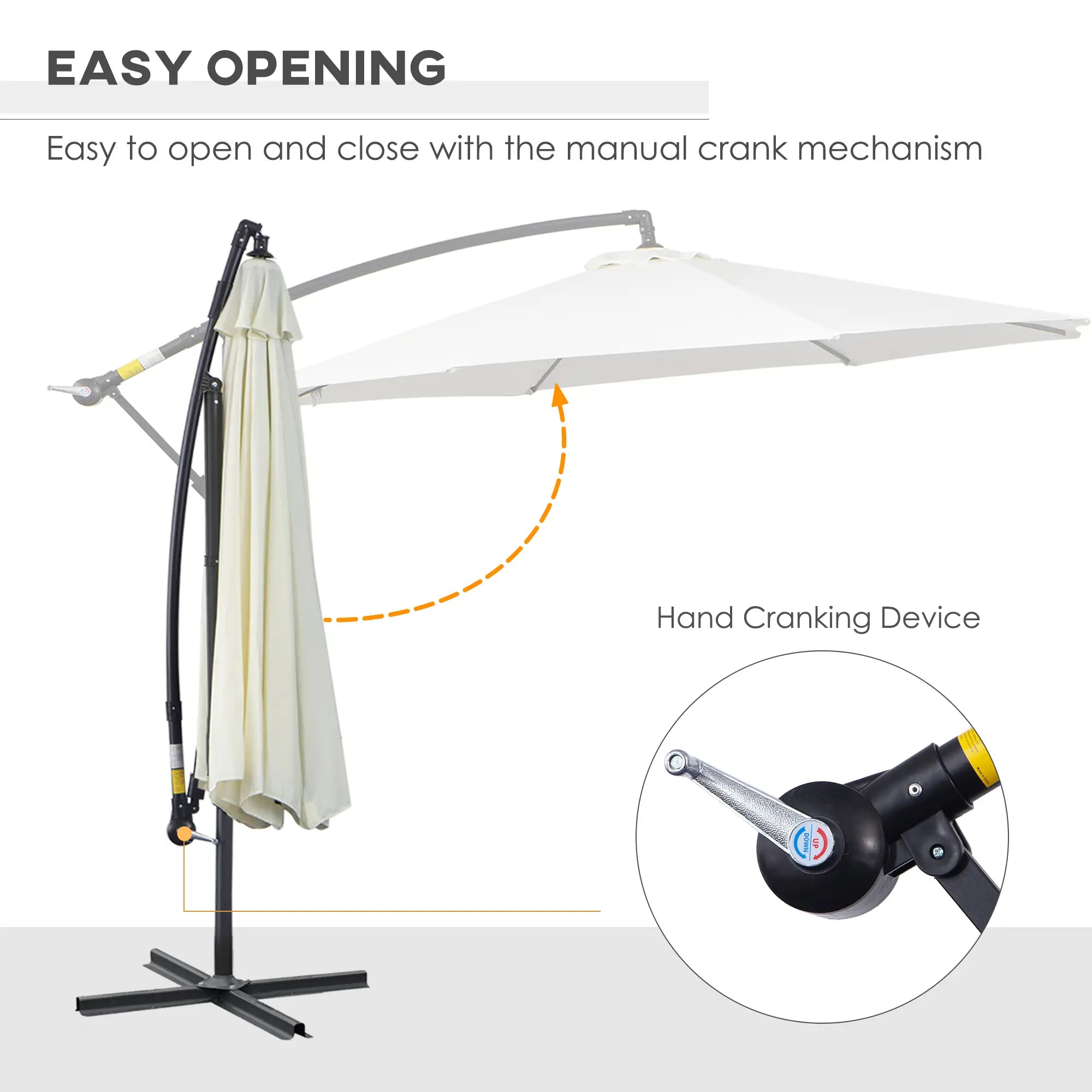 9.7ft Offset Patio Umbrella, Crank Handle, 8 Ribs, Cross Base, Cream Cantilever Umbrellas at Gallery Canada