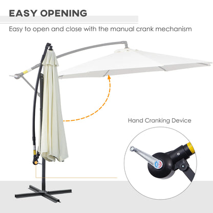 9.7ft Offset Patio Umbrella, Crank Handle, 8 Ribs, Cross Base, Cream Cantilever Umbrellas at Gallery Canada
