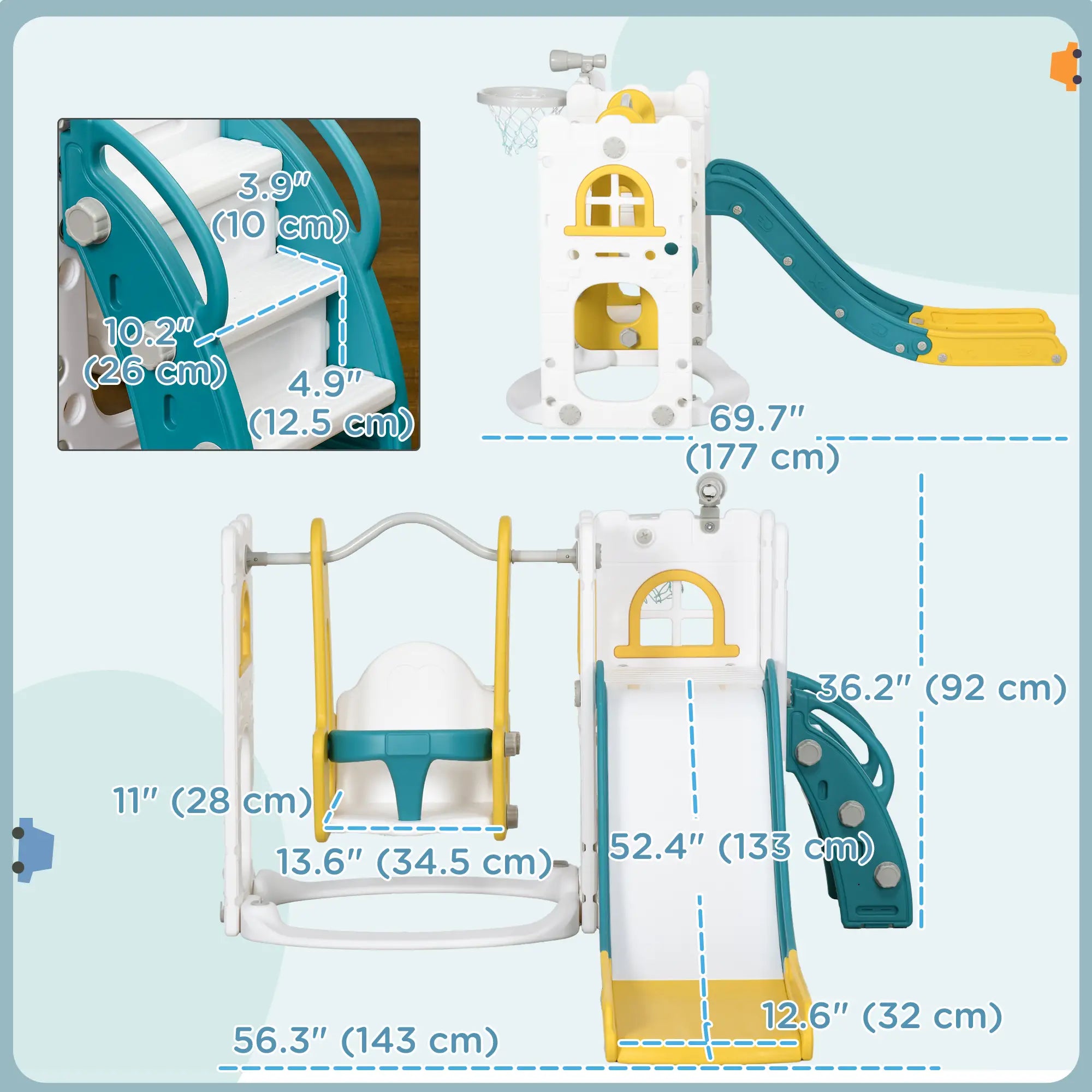 6-in-1 Baby Swing Playset, Indoor with Basketball Hoop, Climber, Yellow Gym Sets & Swings at Gallery Canada