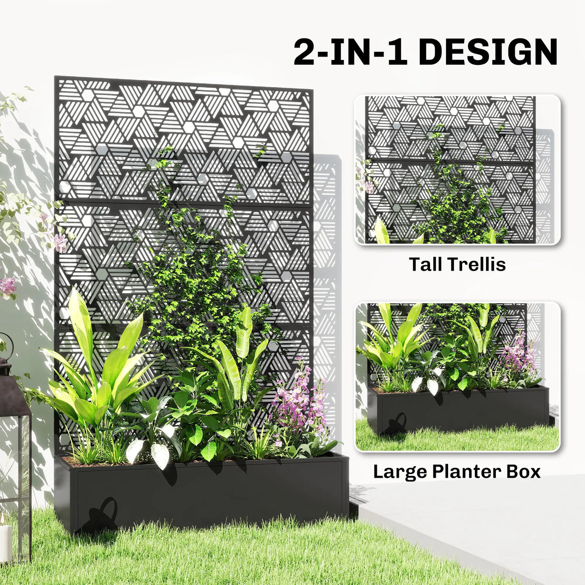 Metal Planter Box With Trellis, 70" Tall Raised Garden Bed, Hexagon Line Cut-Out Galvanized Planter Boxes at Gallery Canada