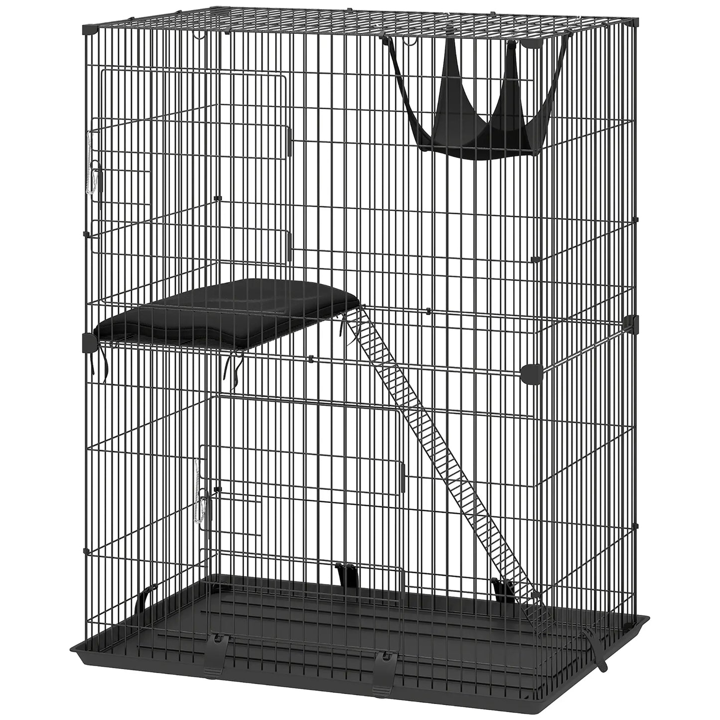 2-Tier Cat Cage Indoor, Detachable Metal Wire Kennel with Hammock, Platform, Tray and Cushion for 1-2 Kittens Cat Houses Black at Gallery Canada