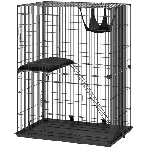 2-Tier Cat Cage Indoor, Detachable Metal Wire Kennel with Hammock, Platform, Tray and Cushion for 1-2 Kittens