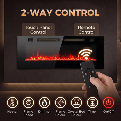 42" Electric Fireplace, Ultra-Thin Recessed, Wall Mounted, Black, Black Electric Fireplaces at Gallery Canada