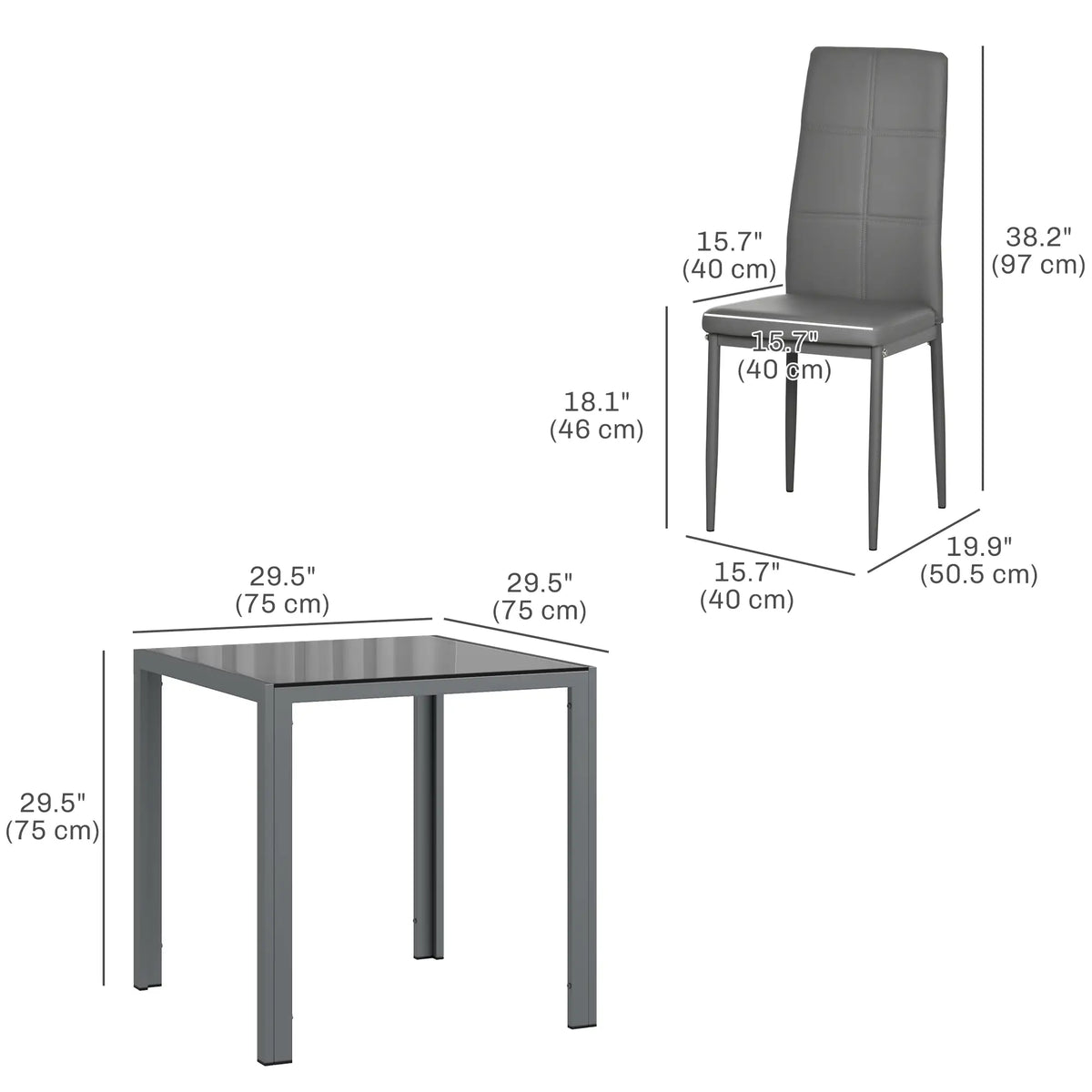 3-Piece Rectangular Glass Dining Table, Metal Frame, Faux Leather Chairs, Grey Bar Sets at Gallery Canada