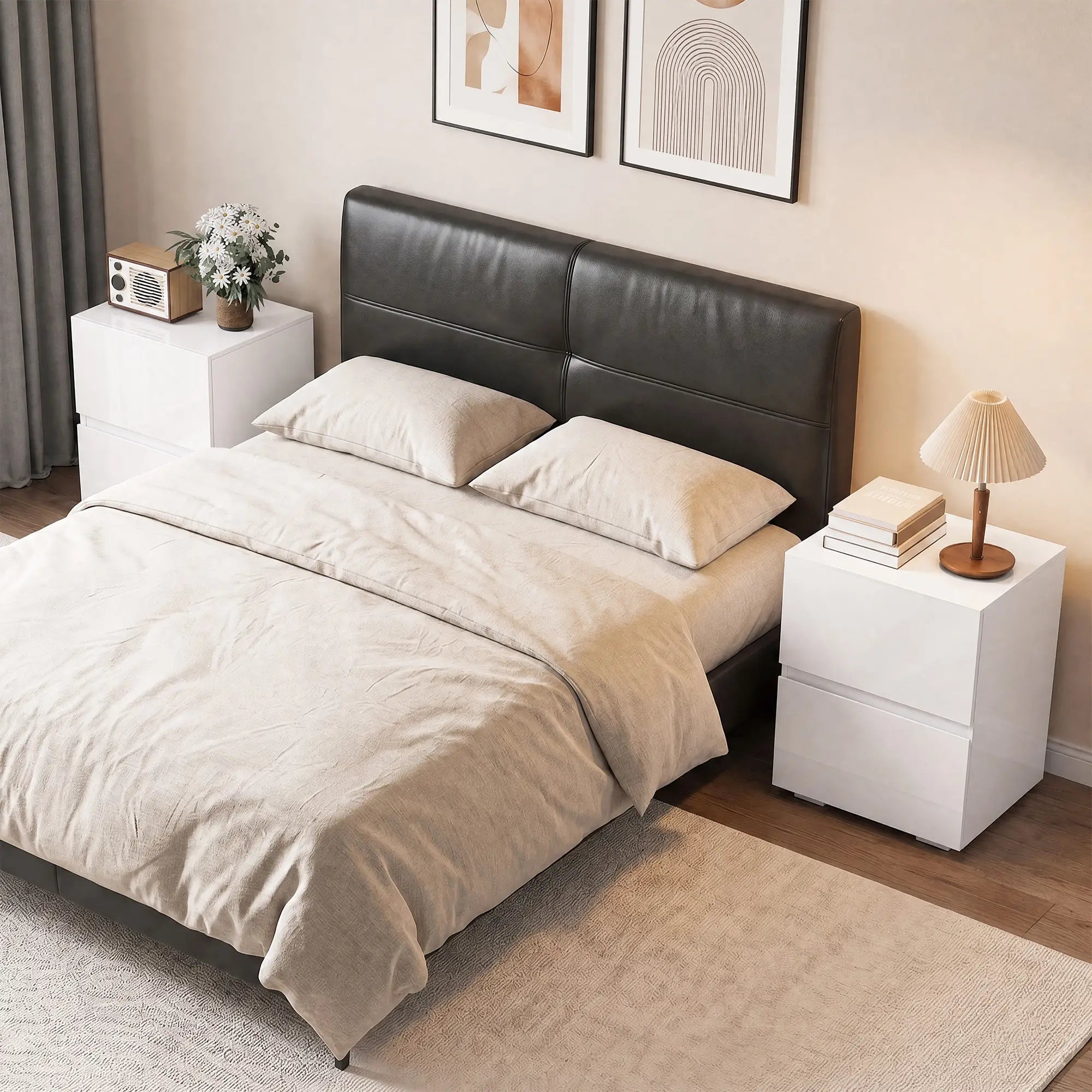 Modern Nightstand Set of 2, Narrow Bedside Table with 2 Drawers, White Bedside Tables at Gallery Canada