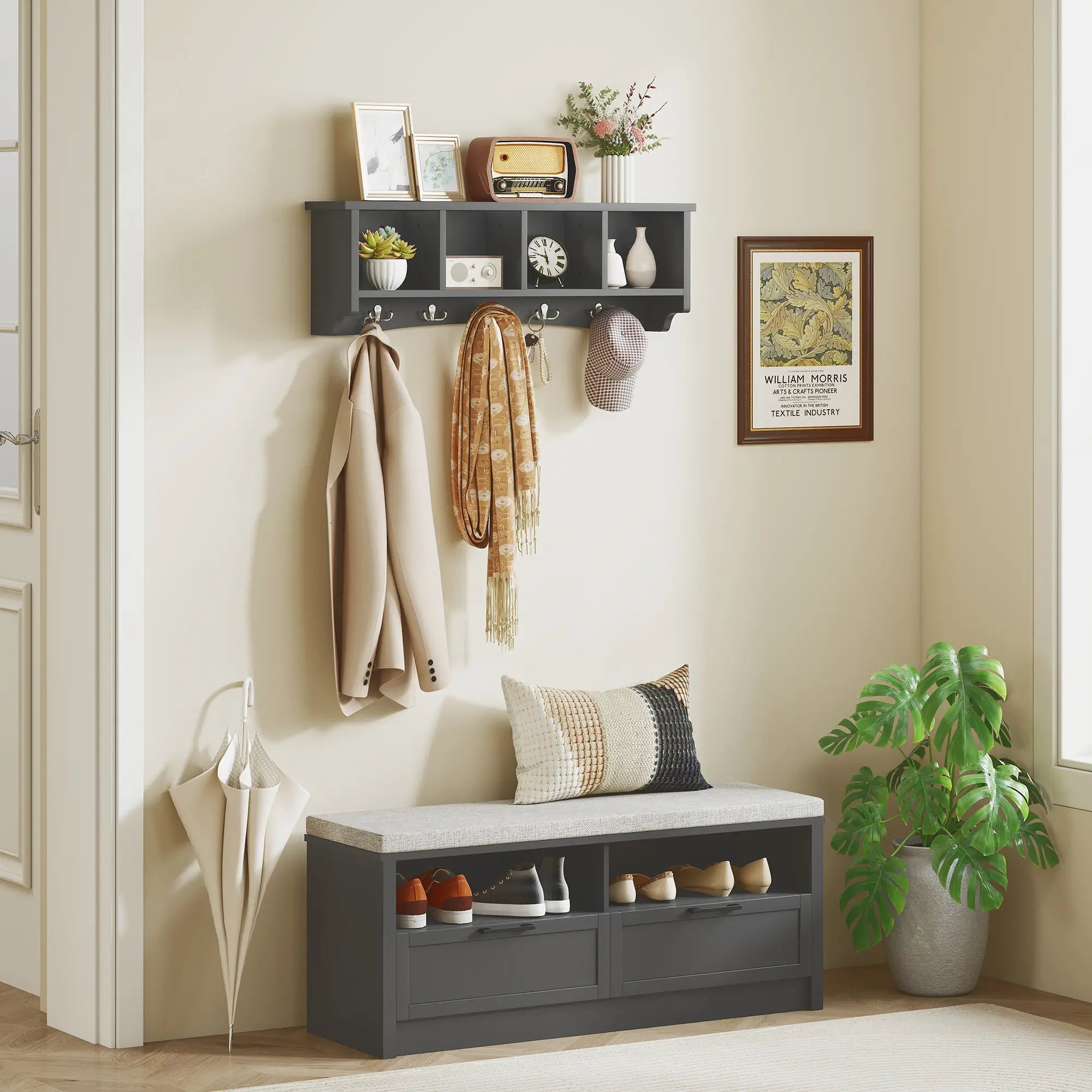 Wall Mount Coat Rack with Shelf, 28