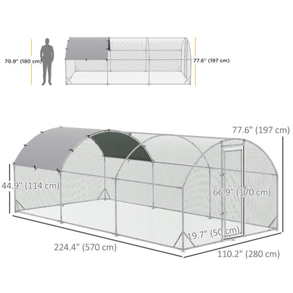 Large Metal Chicken Coop, Walk-in Enclosure, Poultry Hen Run, Rabbit Hutch, 9.2' x 18.7' x 6.5', Silver Chicken Coops at Gallery Canada