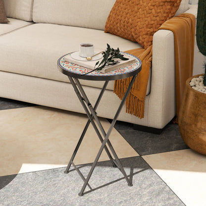 Mosaic Outdoor Patio Side Table, 14" Round, Mixed Colour, Colour Patio Side Tables at Gallery Canada