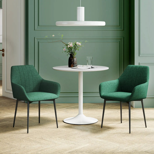 Upholstered Dining Chairs Set of 2, Linen Fabric, Metal Legs, Dark Green
