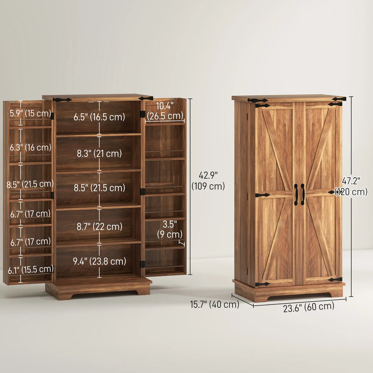 47 Inch Kitchen Pantry Cabinet, Adjustable Shelves, Brown Kitchen Pantry Cabinets at Gallery Canada