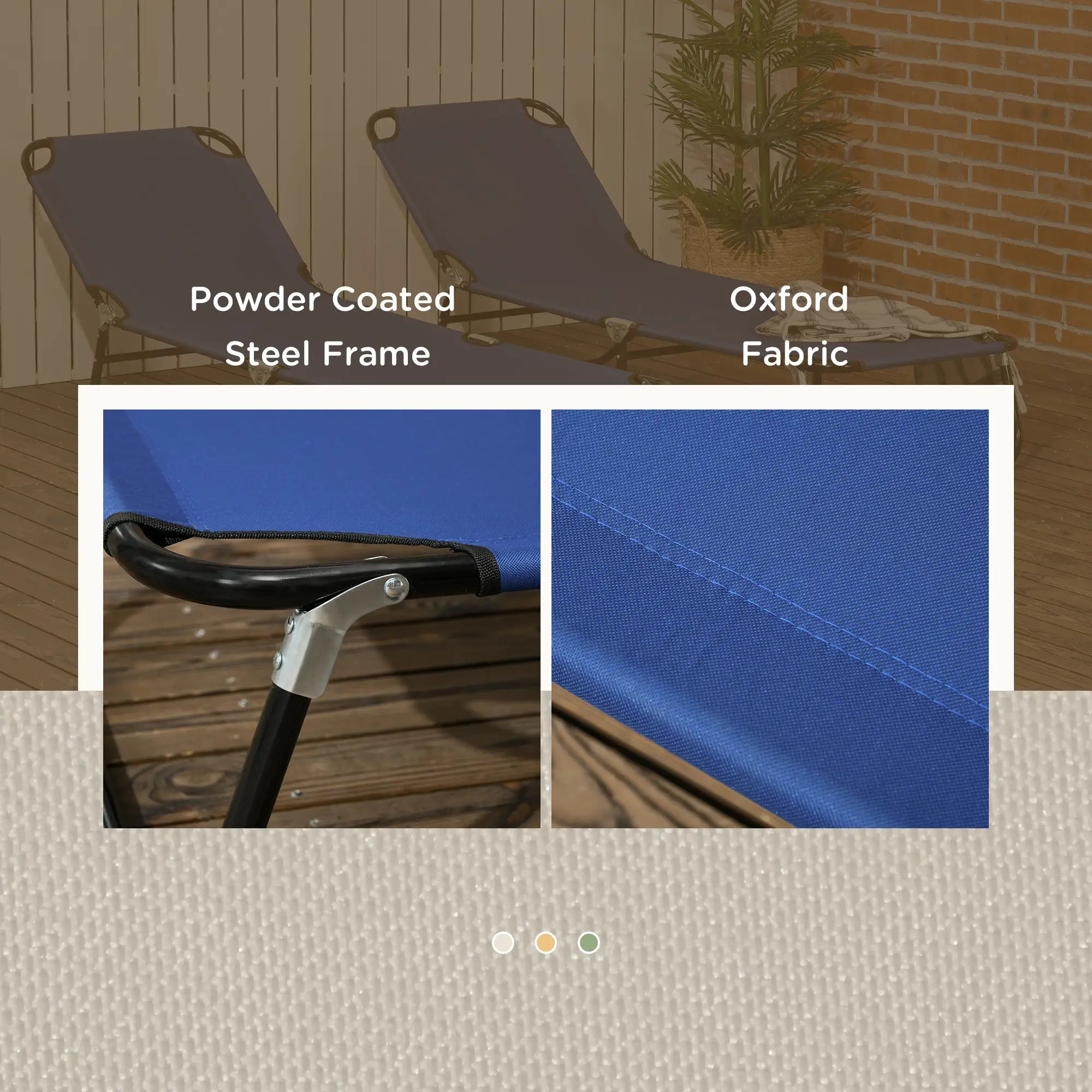Set of 2 Folding Outdoor Lounge Chairs, Reclining Back, Breathable Mesh, Blue Lounger Chairs at Gallery Canada