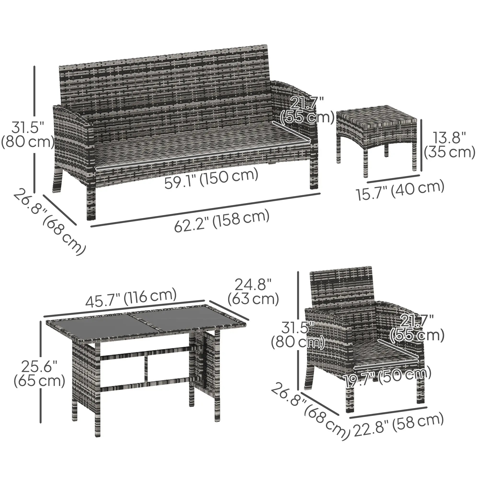 6 Piece Patio Set, Chairs, Ottomans, Sofa, Glass Table, Navy Blue Patio Furniture Sets at Gallery Canada