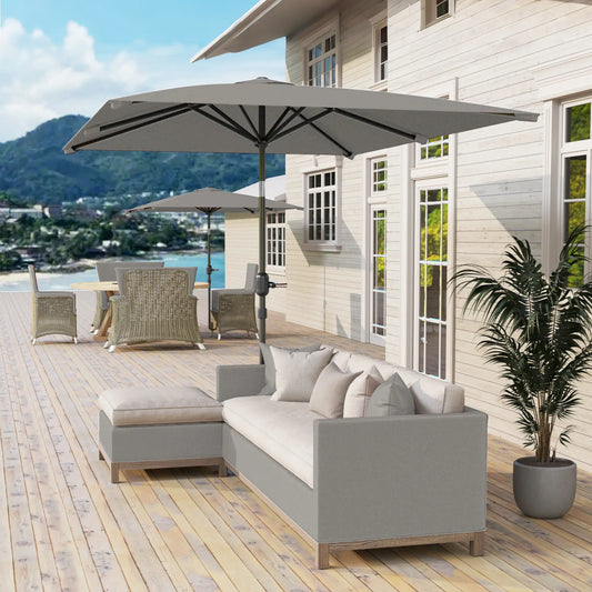 6.5x9.6ft Rectangle Aluminum Patio Umbrella, Outdoor Sunshade, Light Grey