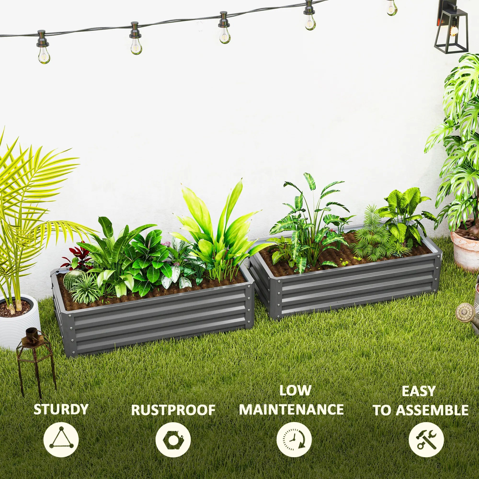 Galvanized Raised Garden Beds, Outdoor Planter Box, Set of 2, Light Grey Raised Garden Beds at Gallery Canada