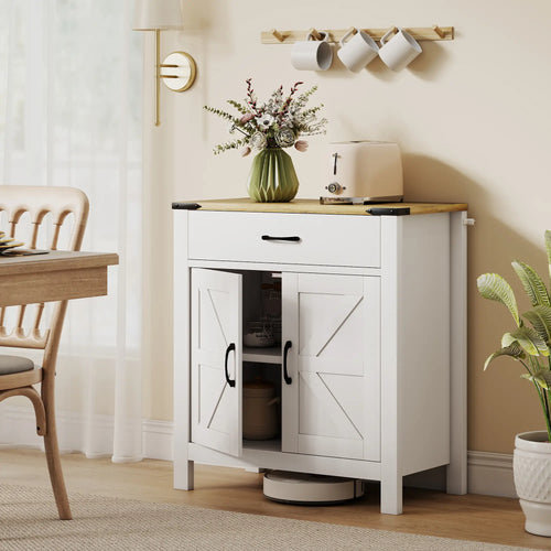 Farmhouse Buffet Cabinet, 1 Drawer, Storage Cabinet, Adjustable Shelf, White