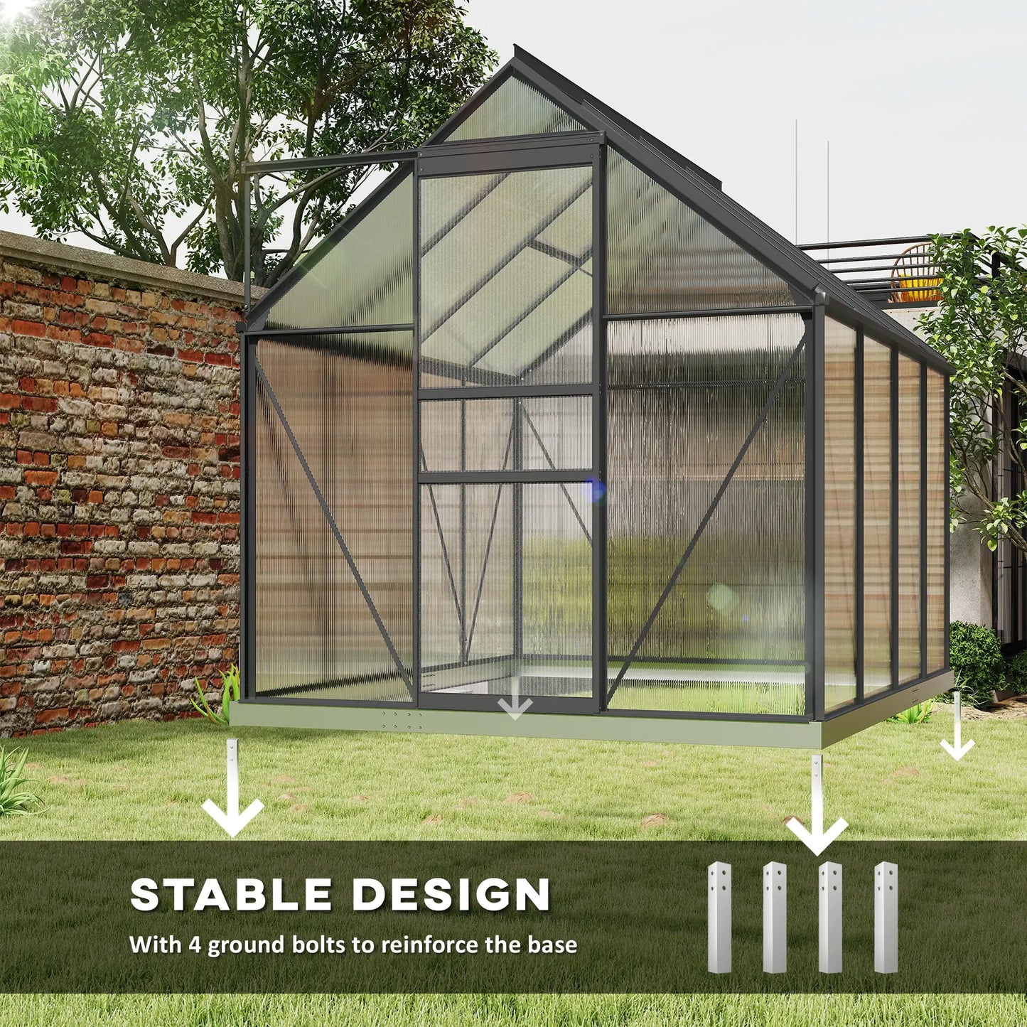 6' x 8' x 6.5' Polycarbonate Greenhouse, Walk-in, Adjustable Roof Vent, Charcoal Grey Walk In Greenhouses at Gallery Canada