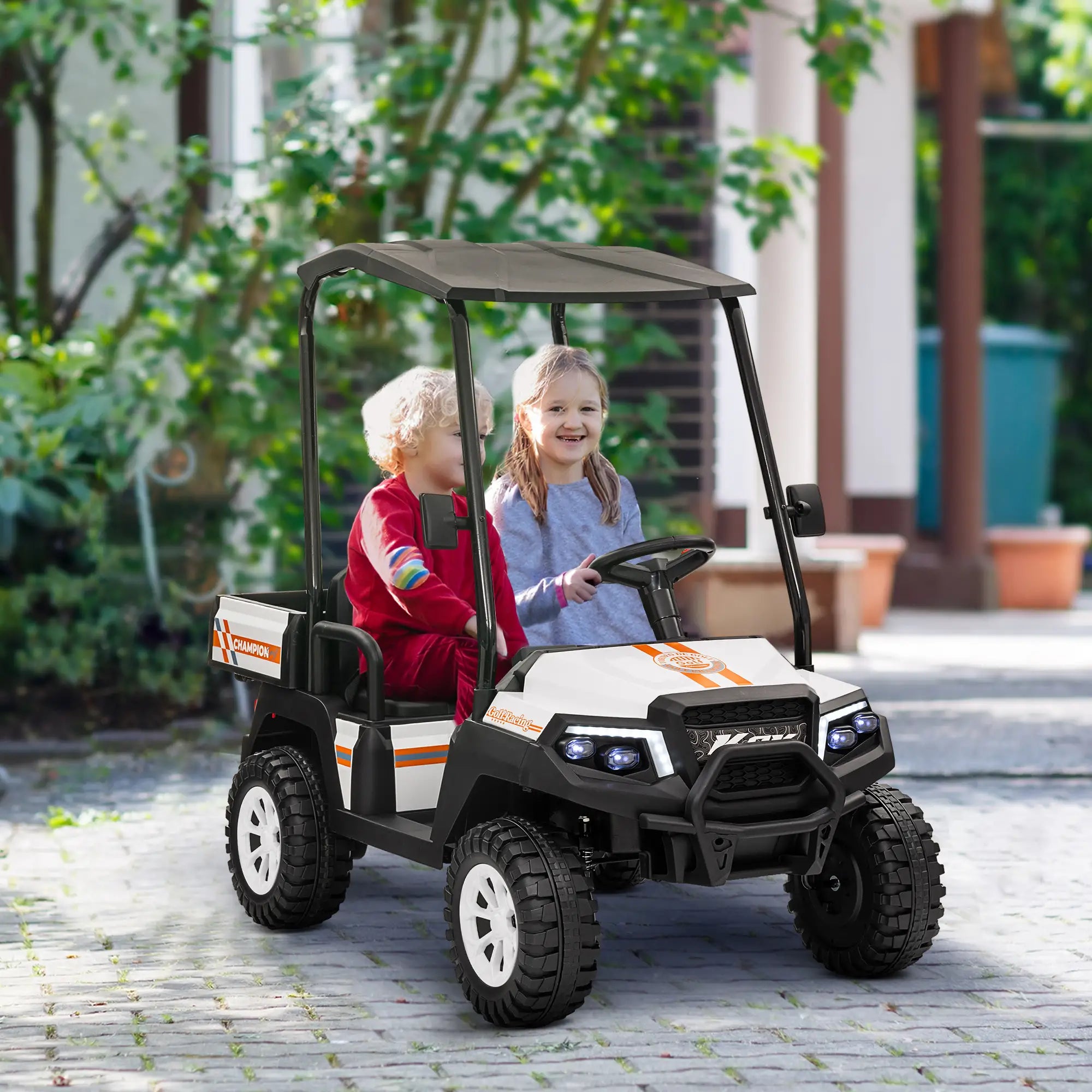 24V 2 Seater Electric Car, Remote Control, 4 Wheels Suspension, White Electric Toy Cars at Gallery Canada