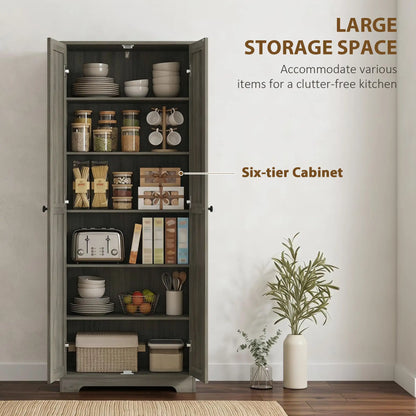 67" Farmhouse Pantry Cabinet, 2 Doors, Adjustable Shelves, Distressed, Grey Storage Cabinets at Gallery Canada