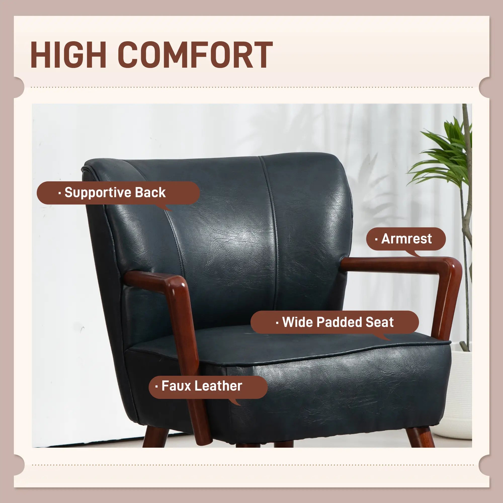 Modern Accent Chair, Faux Leather Upholstery, Wood Legs, Blue Accent Chairs at Gallery Canada