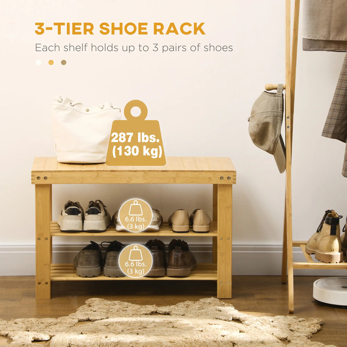 3-Tier Bamboo Shoe Bench, Natural Wood, 2 Shelves Shoe Storage Cabinets & Racks at Gallery Canada