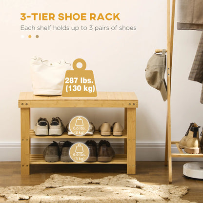 3-Tier Bamboo Shoe Bench, Natural Wood, 2 Shelves Shoe Storage Cabinets & Racks at Gallery Canada