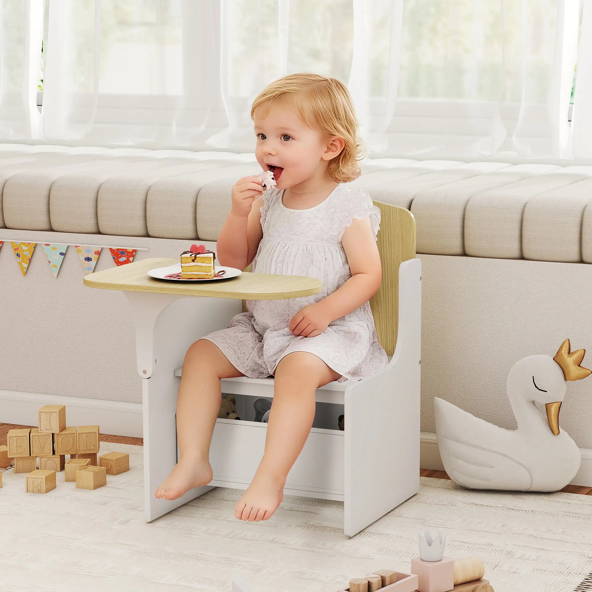Kids Table And Chair Set With Storage Bin, Ages 3-5, White Kids Table Sets at Gallery Canada