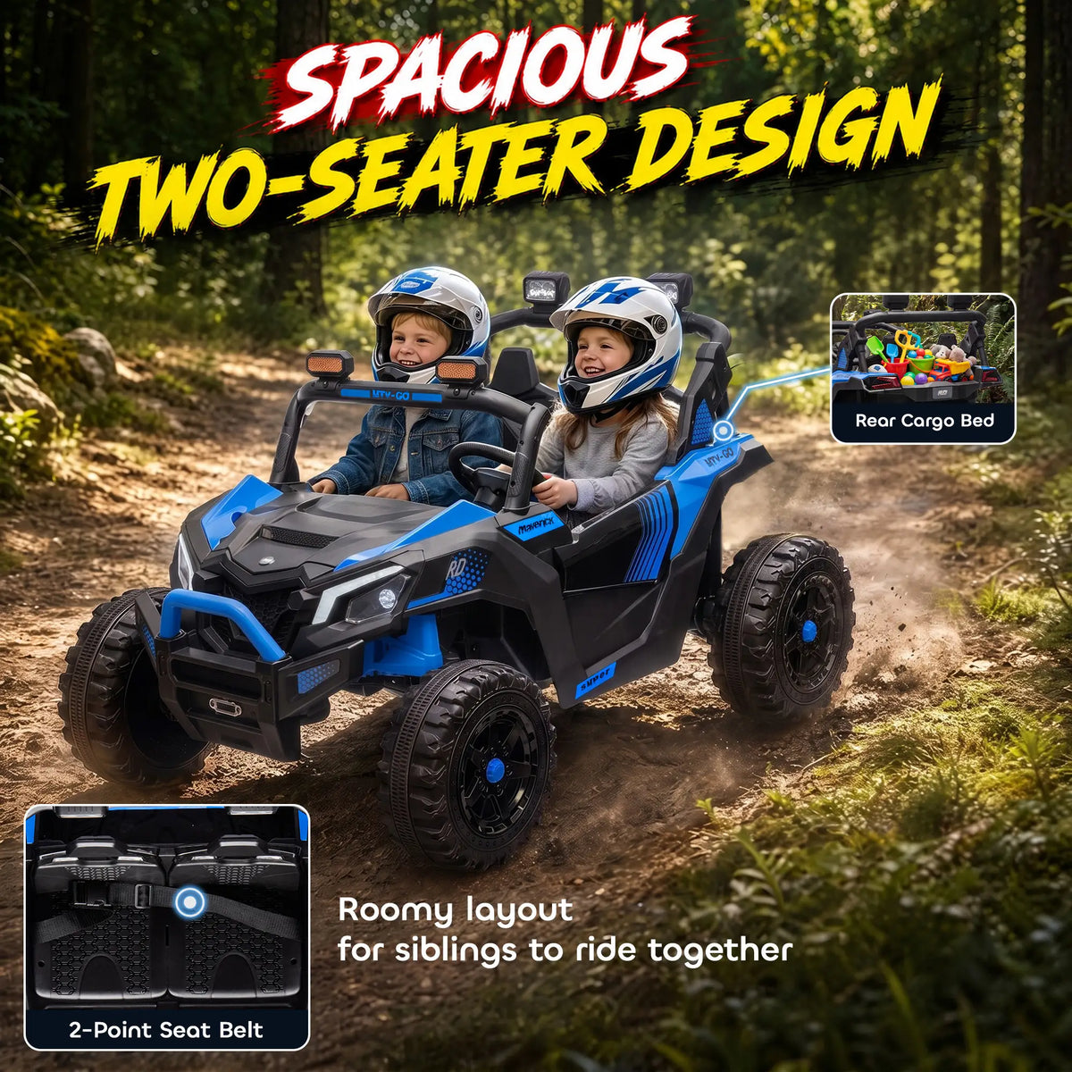 24V 2 Seater Ride On Truck, Remote, Dual Motors, Blue Electric Toy Cars at Gallery Canada