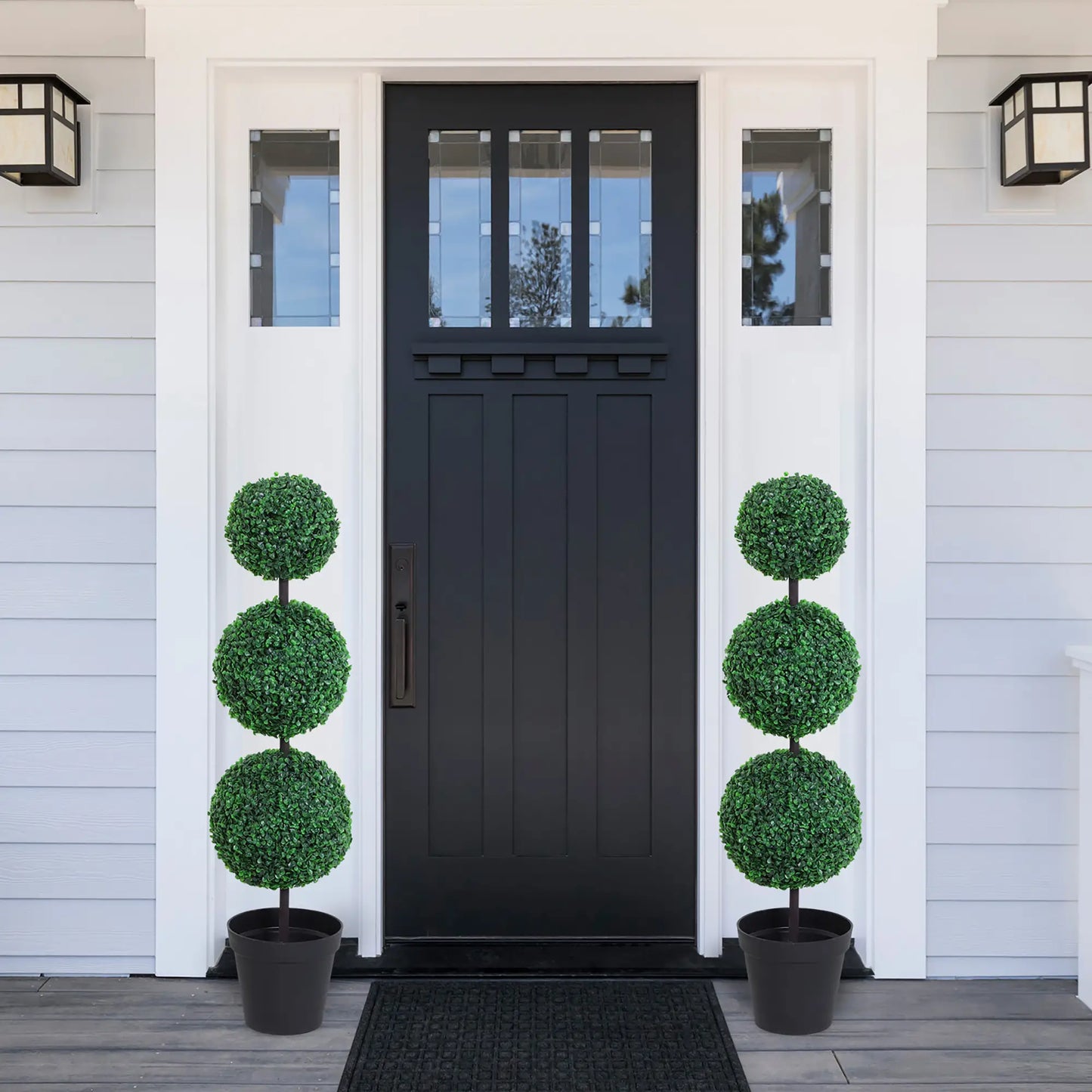 Artificial Ball Boxwood Topiary Trees, 44.1", Fake Plants In Pots, Dark Green Artificial Trees at Gallery Canada